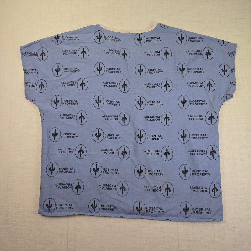 VTG Standard Textile CACTUS Scrub Top Hospital Property Blue Unisex Sz L USA 90s